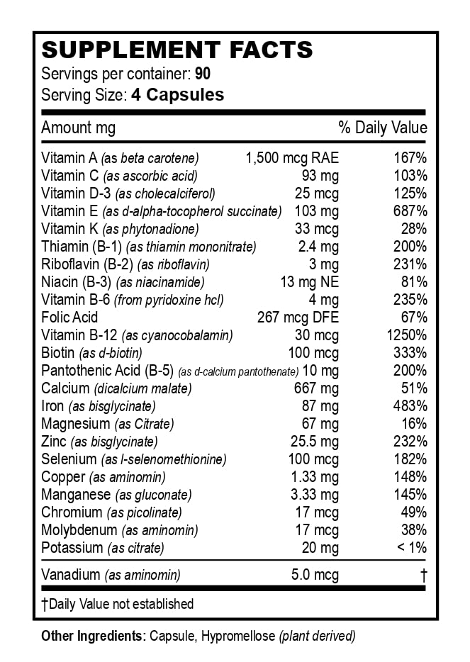 Vita4Life Multivitamines Bariatriques capsules, vue de côté