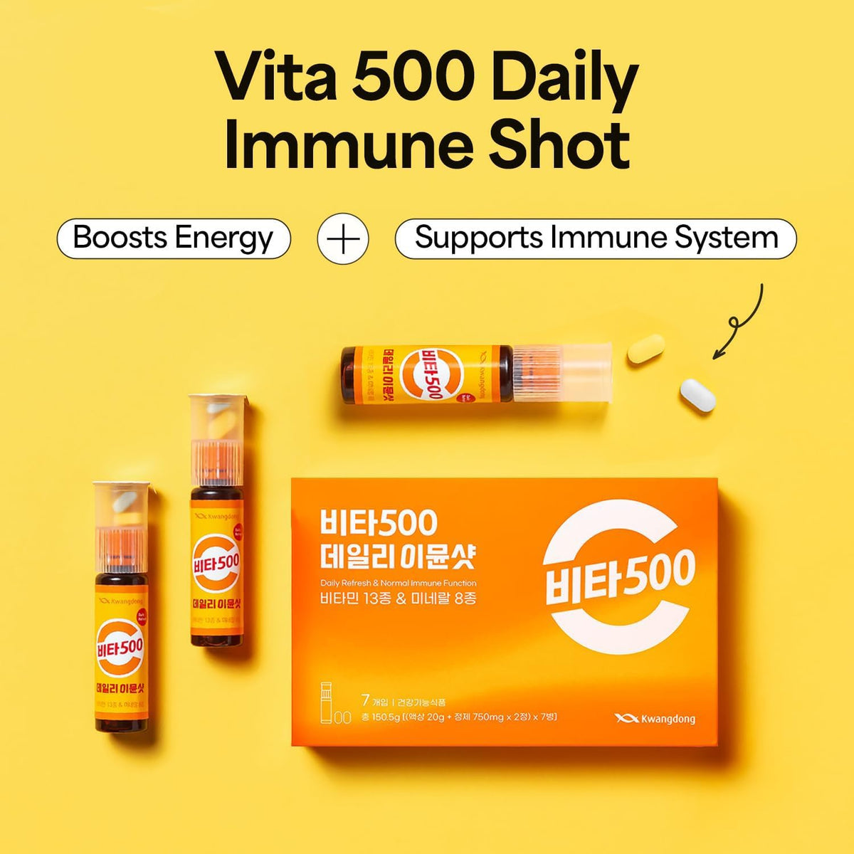 Vita500 KWANGDONG, shot de vitamine C liquide dans un environnement de bureau