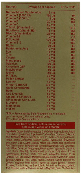 Vitabiotics Omega-H3 Multivitamines sur une table avec des aliments sains