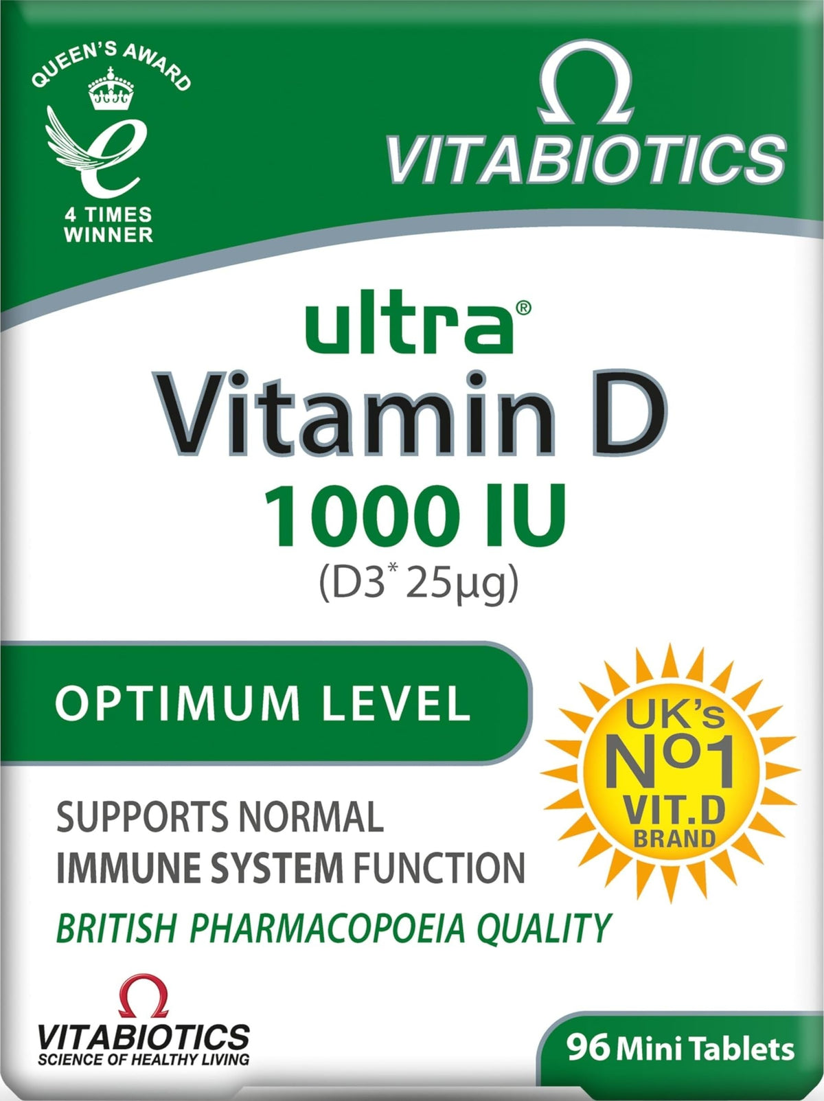 Vitabiotics Ultra Vitamine D3 1000 IU boîte de 96 comprimés