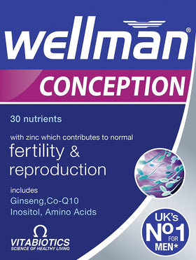 Vitabiotics Wellman Conception 30 tablettes vue avant avec emballage