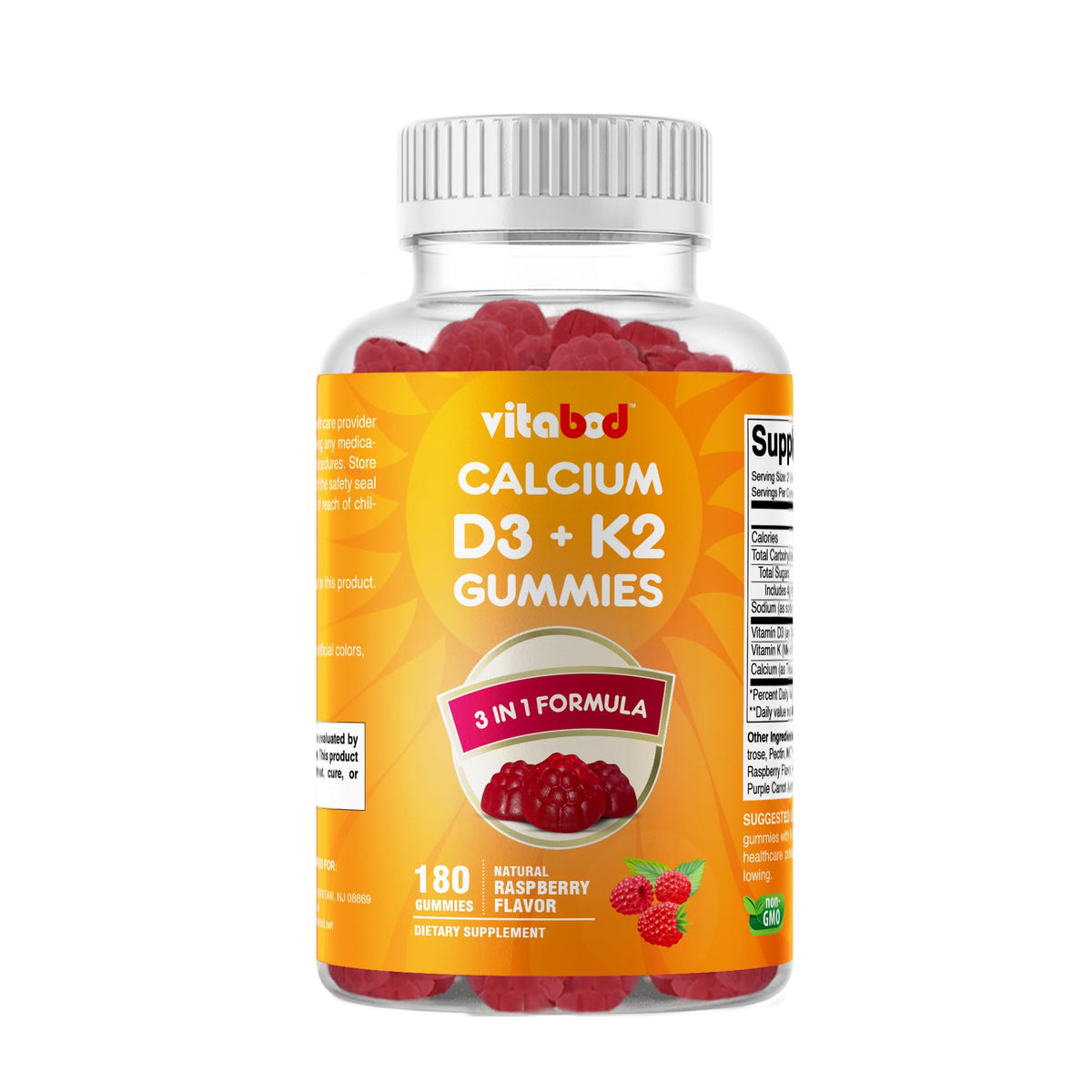 Vitabod Gummies D3 + K2 180 gélifiés saveur framboise vue de face