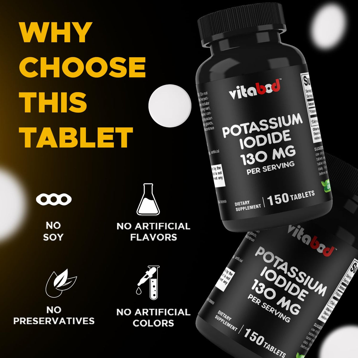 Vitabod Iodure de Potassium 130 mg - vue du dessus de la bouteille