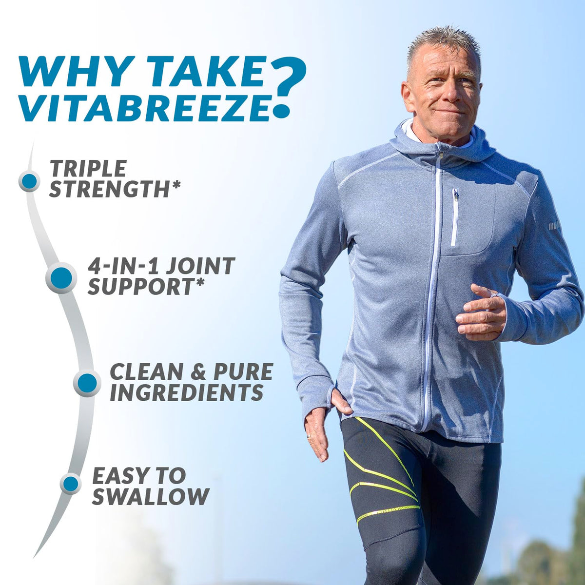VitaBreeze Glucosamine Chondroïtine à côté d'un verre d'eau