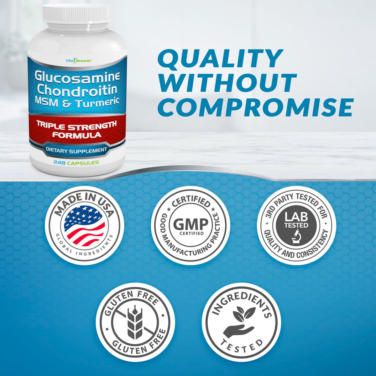 VitaBreeze Glucosamine Chondroïtine sur fond neutre