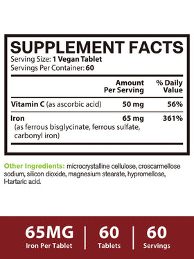 Vitacook Complément Alimentaire Fer 3-en-1 65mg avec Vitamine C