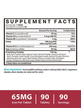 Vitacook complément de fer 65mg avec un verre d'eau