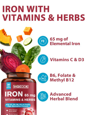 Vitacook complément de fer 65mg comprimés en gros plan