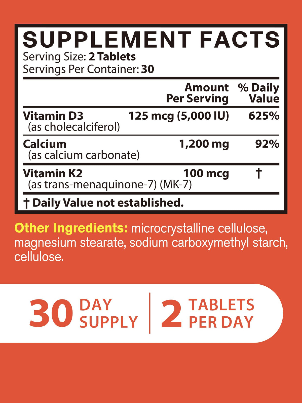 Vitacook Compléments Alimentaires Calcium 1200 mg D3 K2 60 Comprimés - vue en détail des comprimés