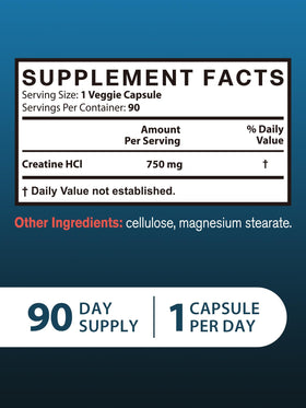 Vitacook Créatine HCl 750mg, capsule végétale en gros plan