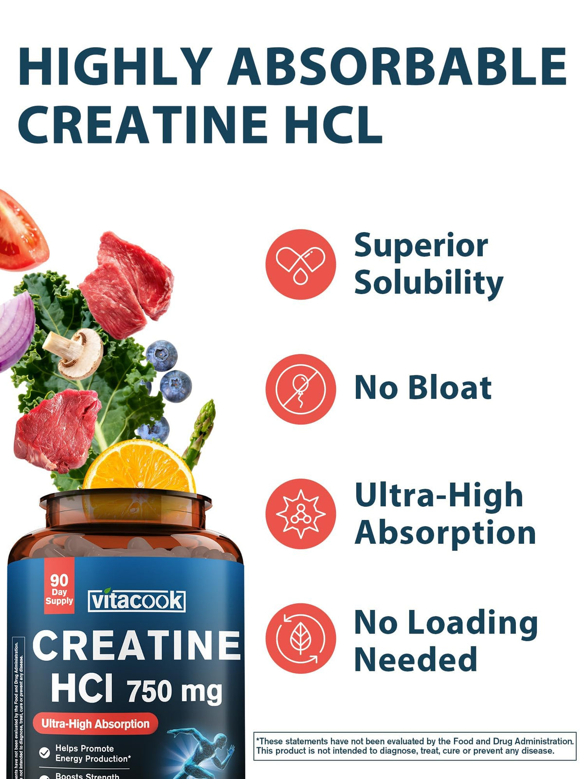 Vitacook Créatine HCl 750mg, présentation de la boîte