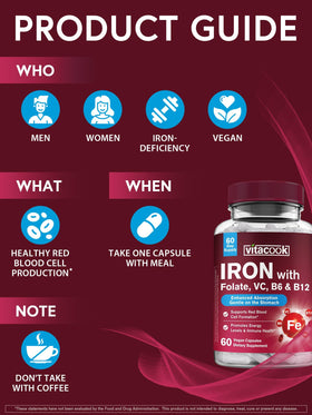 Vitacook Fer Bisglycinate 36 mg 60 Capsules Végétales sur fond blanc