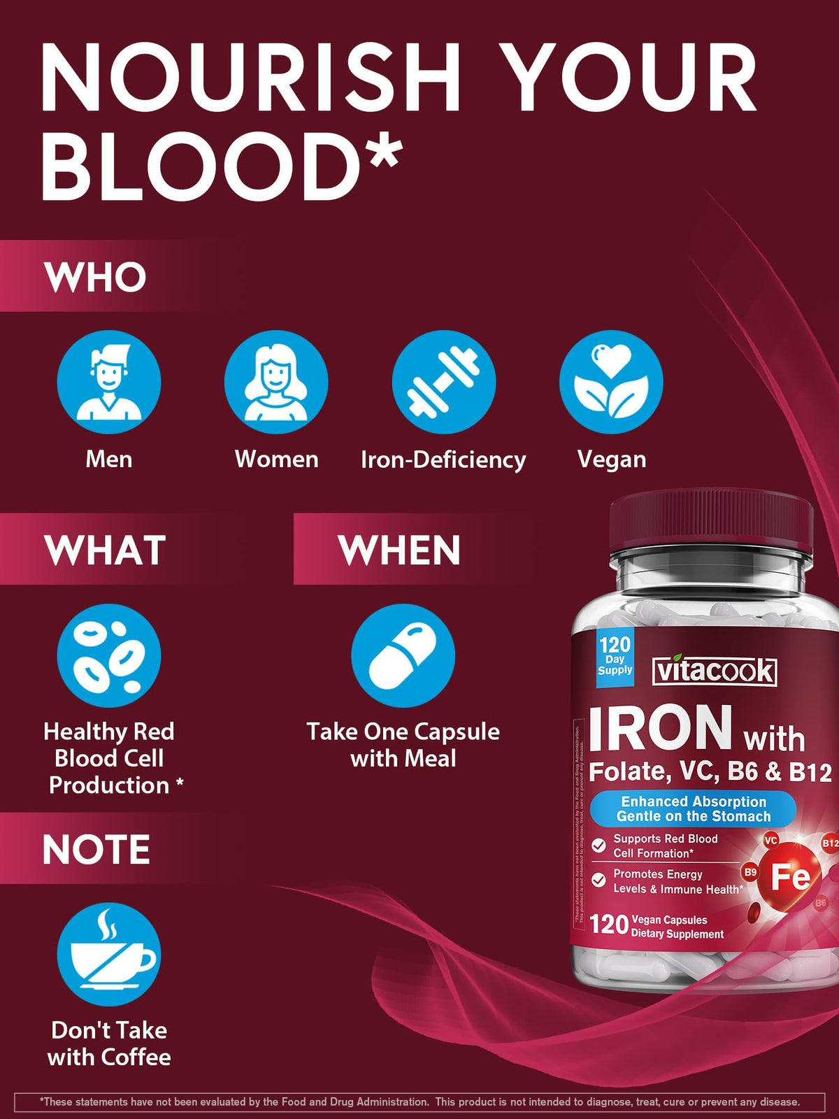 Vitacook Fer Bisglycinate 36 mg capsules dans un verre