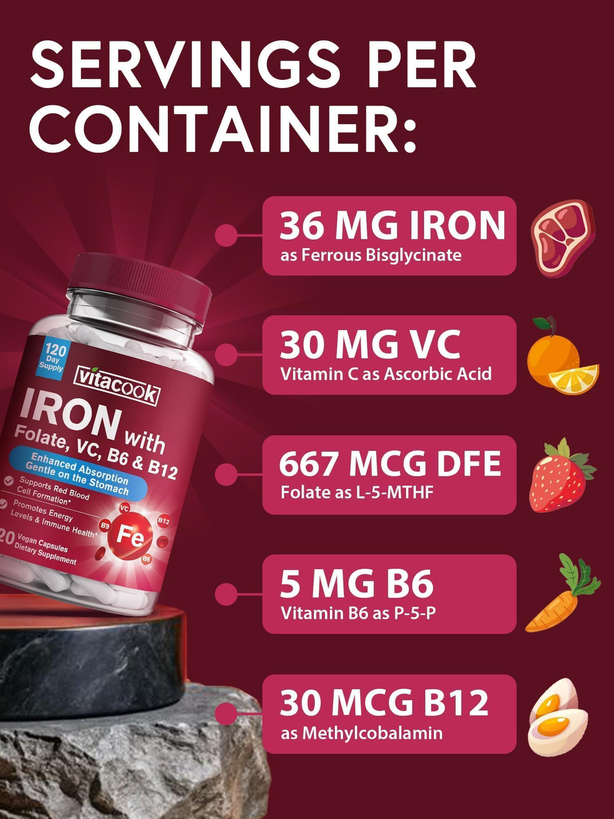 Vitacook Fer Bisglycinate 36 mg emballage arrière