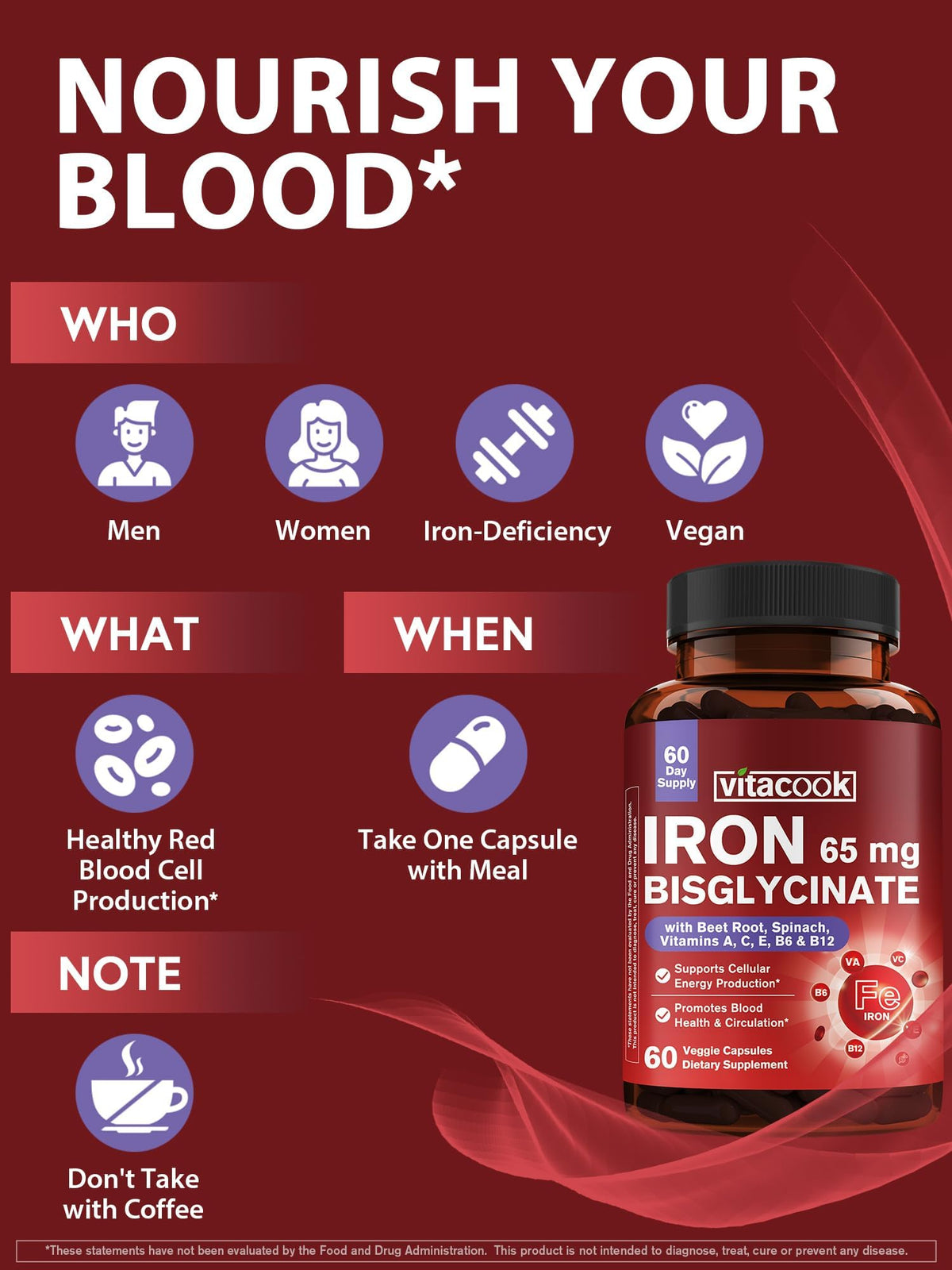 Vitacook Fer Bisglycinate 65mg 120 Capsules - capsules ouvertes