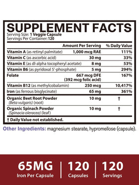 Vitacook Fer Bisglycinate 65mg 120 Capsules - présentation sur un fond neutre