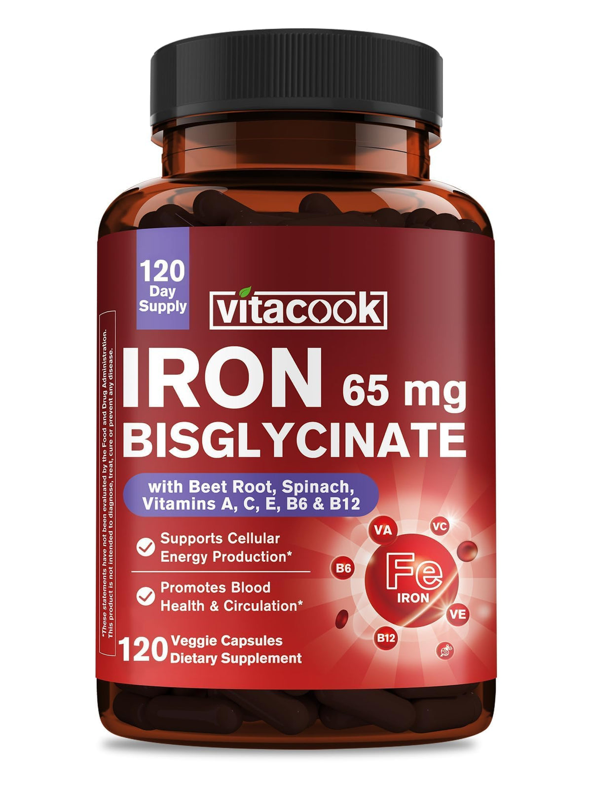 Vitacook Fer Bisglycinate 65mg 120 Capsules - vue de face