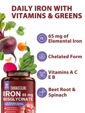 Vitacook Fer Bisglycinate 65mg 60 Capsules - étiquette