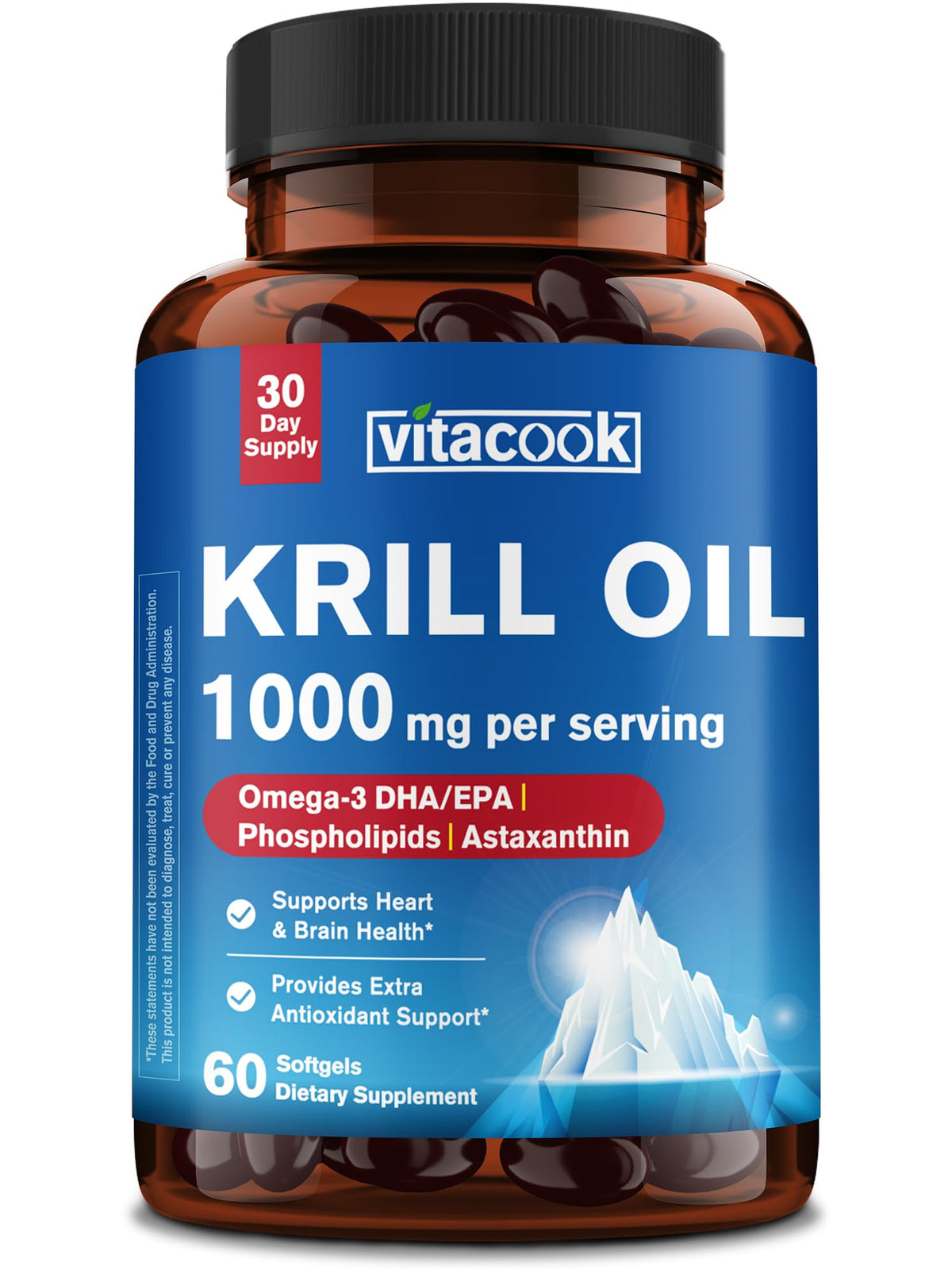 Vitacook Huile de Krill 1000 mg, 60 gélules molles en boîte