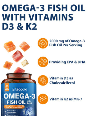 Vitacook Huile de Poisson Omega 3 2000mg gélules sur fond blanc