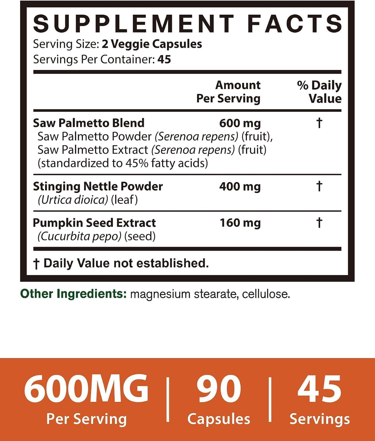 Vitacook Saw Palmetto 600mg, étiquette du produit