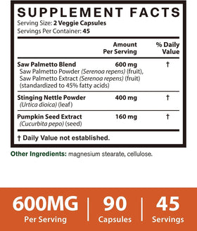 Vitacook Saw Palmetto 600mg, étiquette du produit
