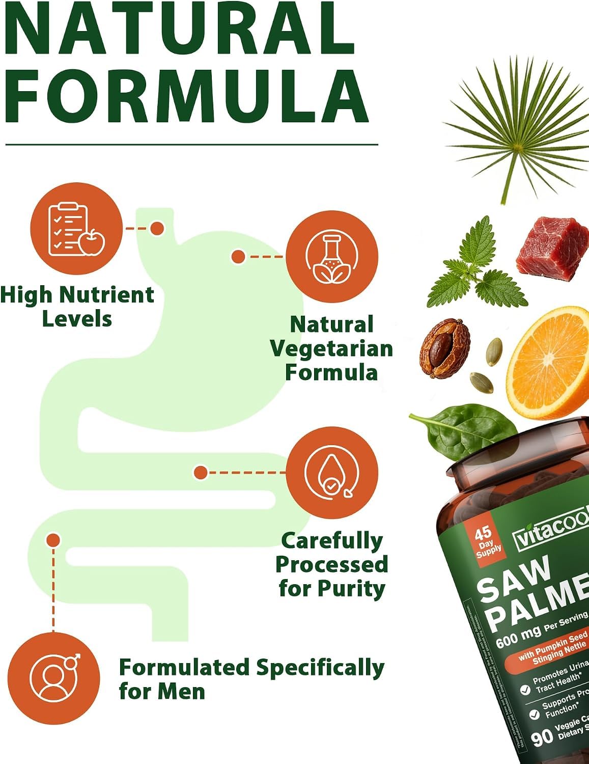 Vitacook Saw Palmetto 600mg, ingrédients sur l'étiquette