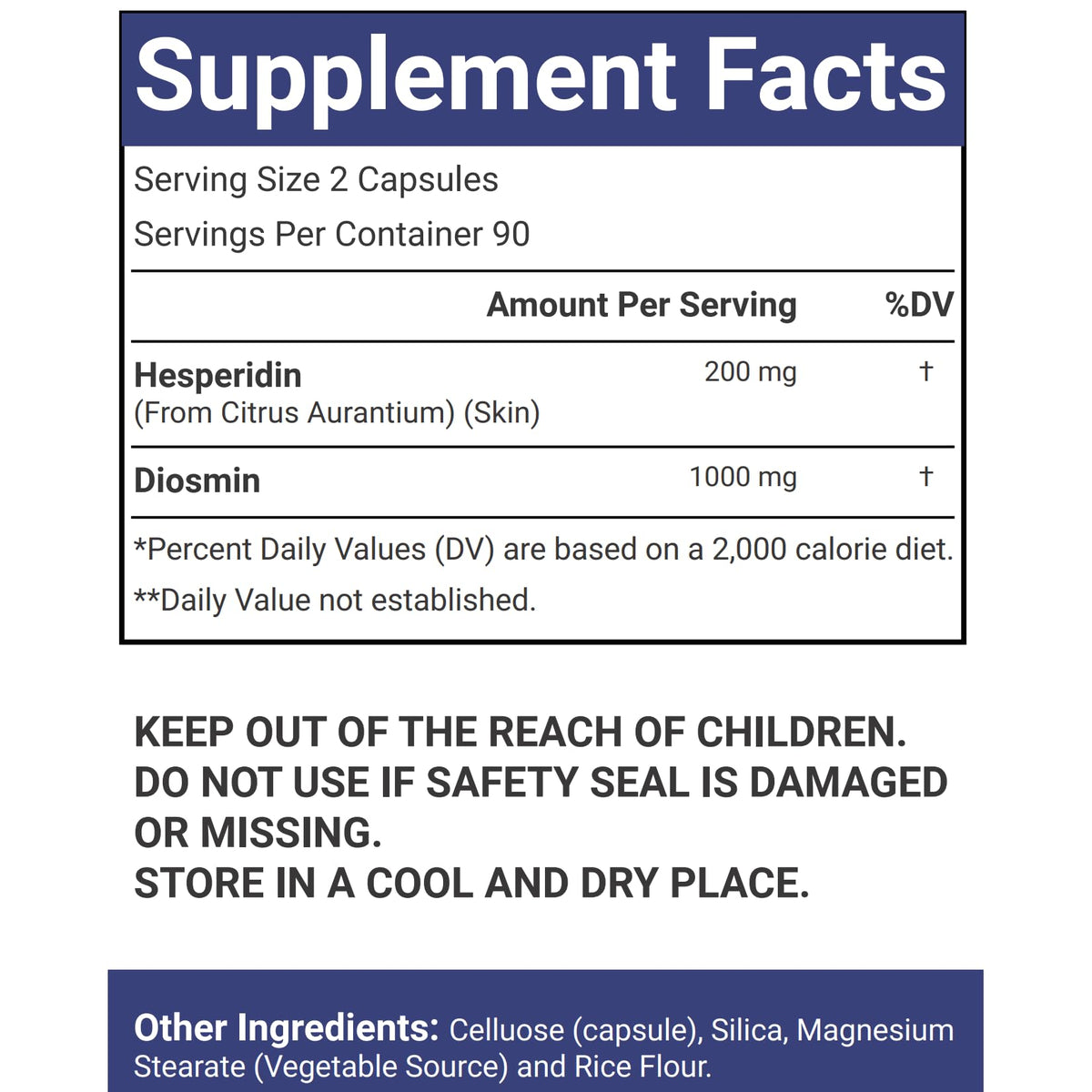 VitaCosmoX Diosmine Hespéridine 1200 mg avec dimensions du flacon
