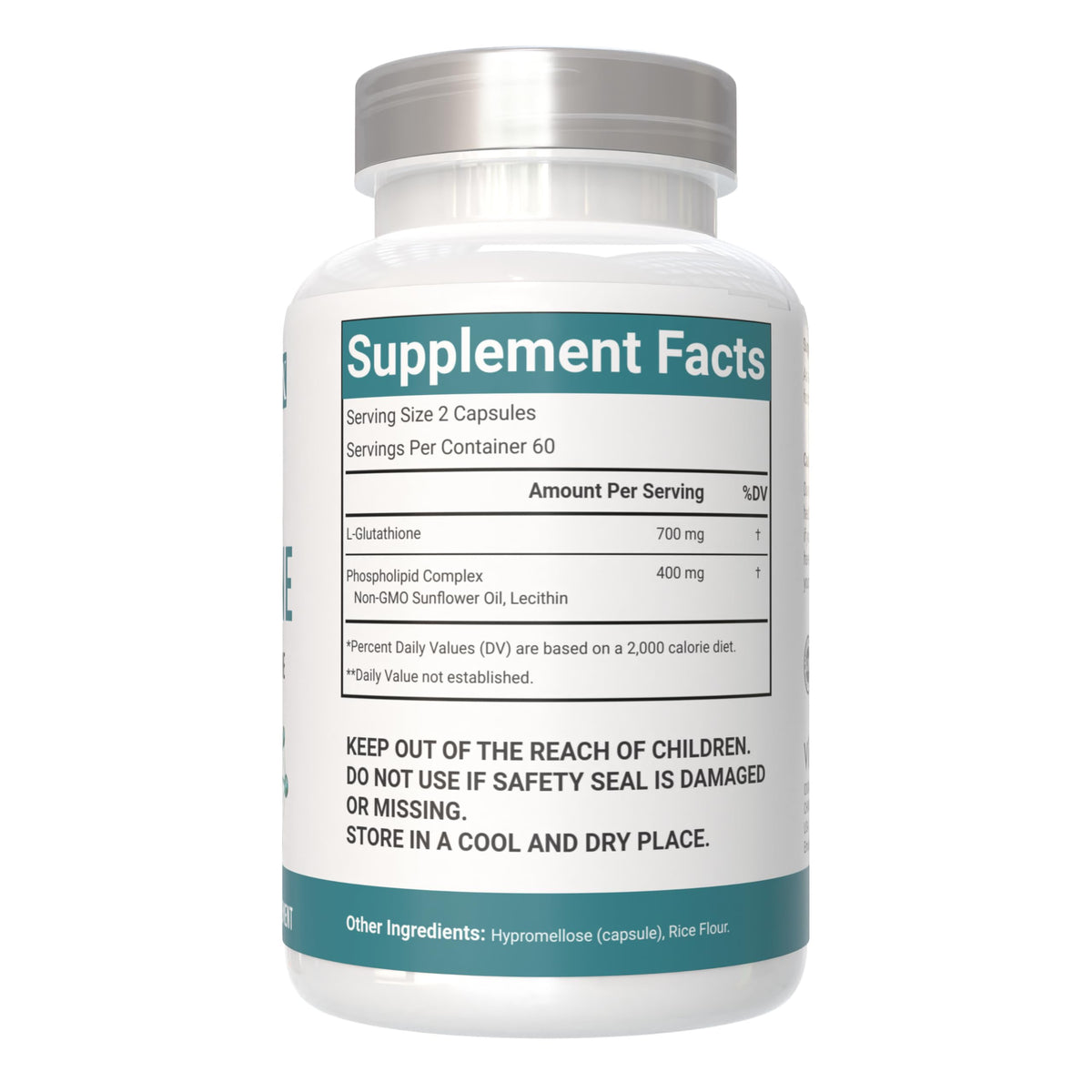 VitaCosmoX Glutathione Liposomal 120 capsules vue arrière de l'emballage
