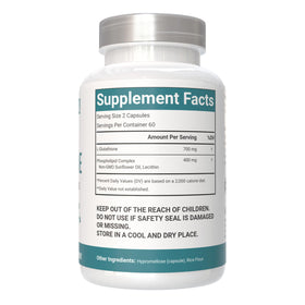 VitaCosmoX Glutathione Liposomal 120 capsules vue arrière de l'emballage