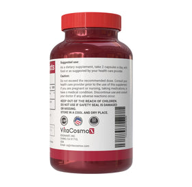 VitaCosmoX Lycopène 50 mg, flacon ouvert montrant les capsules