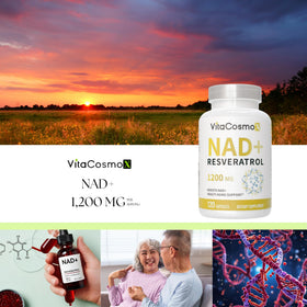 VitaCosmoX NAD+ 120 gélules sur un fond neutre