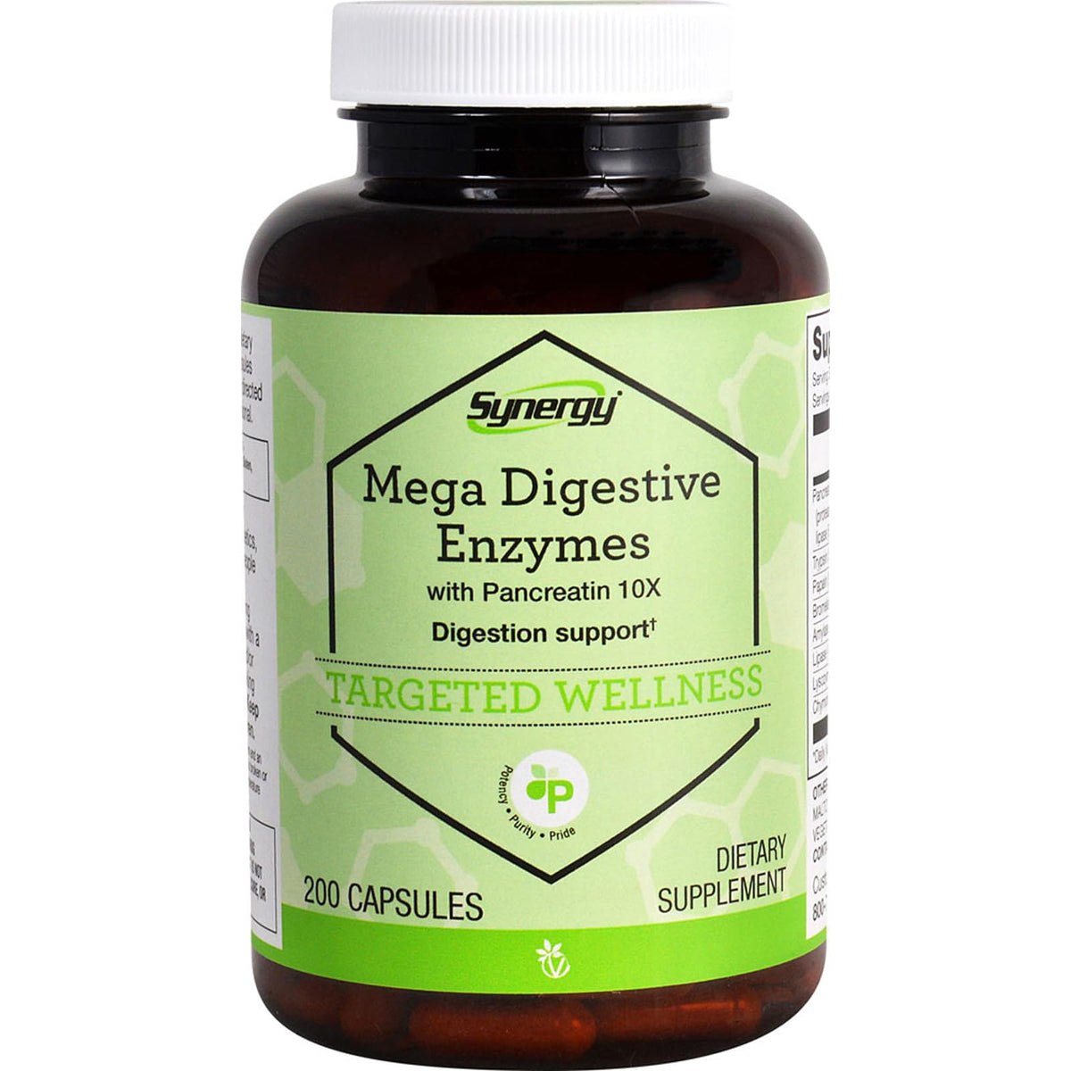 Vitacost Mega Enzymes Pancréatine 200 capsules, vue de face