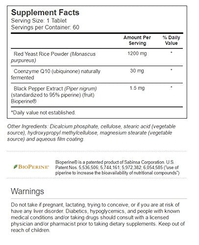 Vitacost Red Yeast Rice 1200 mg comprimés avec étiquette