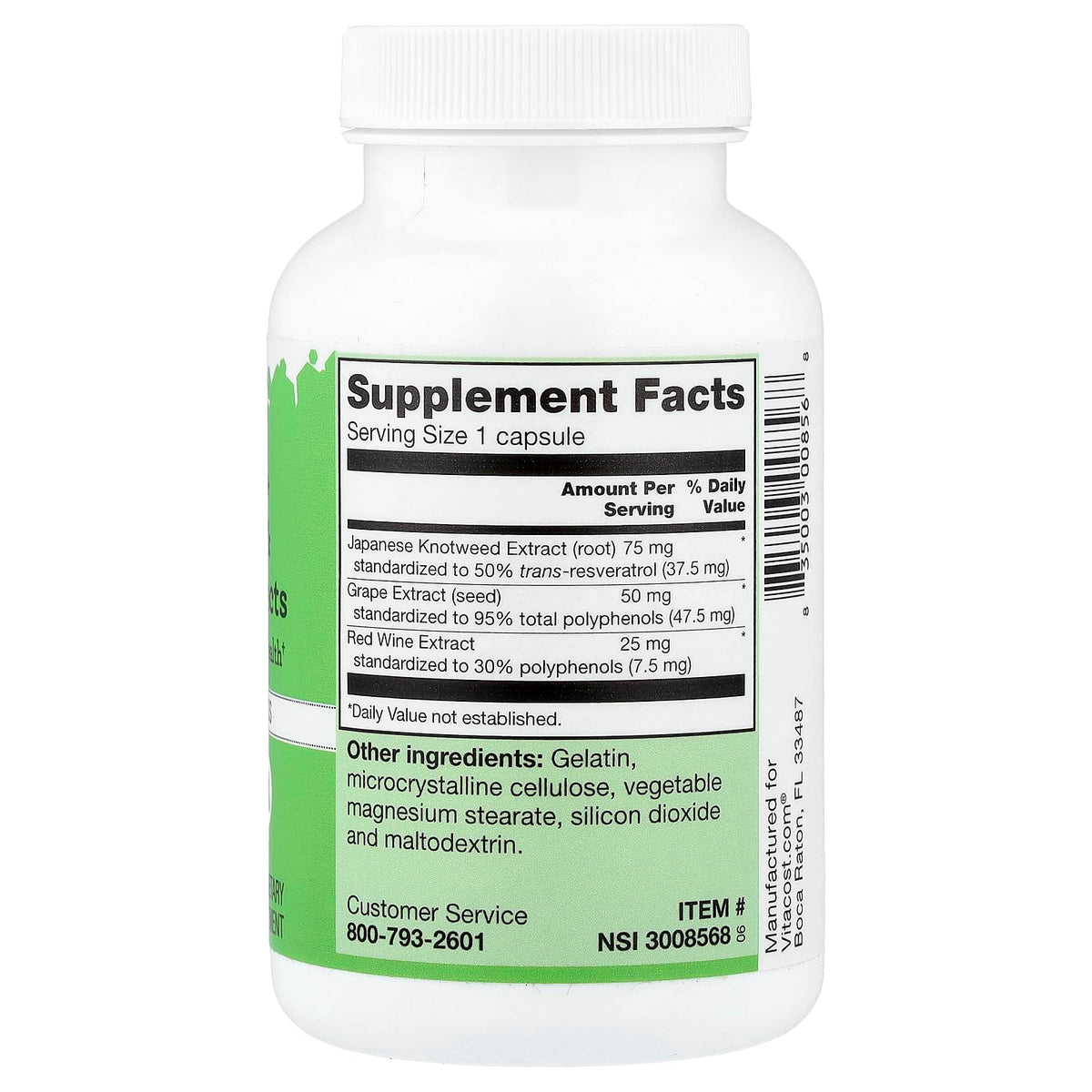 Vitacost Resveratrol 240 gélules emballage et dimensions