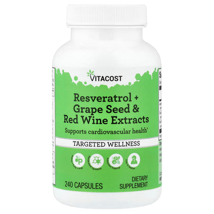 Vitacost Resveratrol 240 gélules vue avant avec étiquette