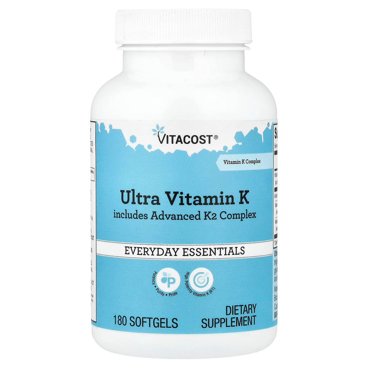 Vitacost Ultra Vitamin K Complex 180 gélules molles vue de face