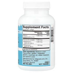 Vitacost Ultra Vitamin K Complex étiquette avec informations sur le produit