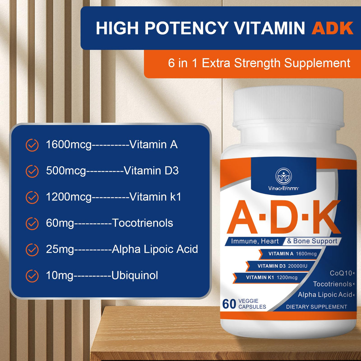 VITACRLLYNMN Complément Alimentaire ADK 20000 UI 60 Capsules côté