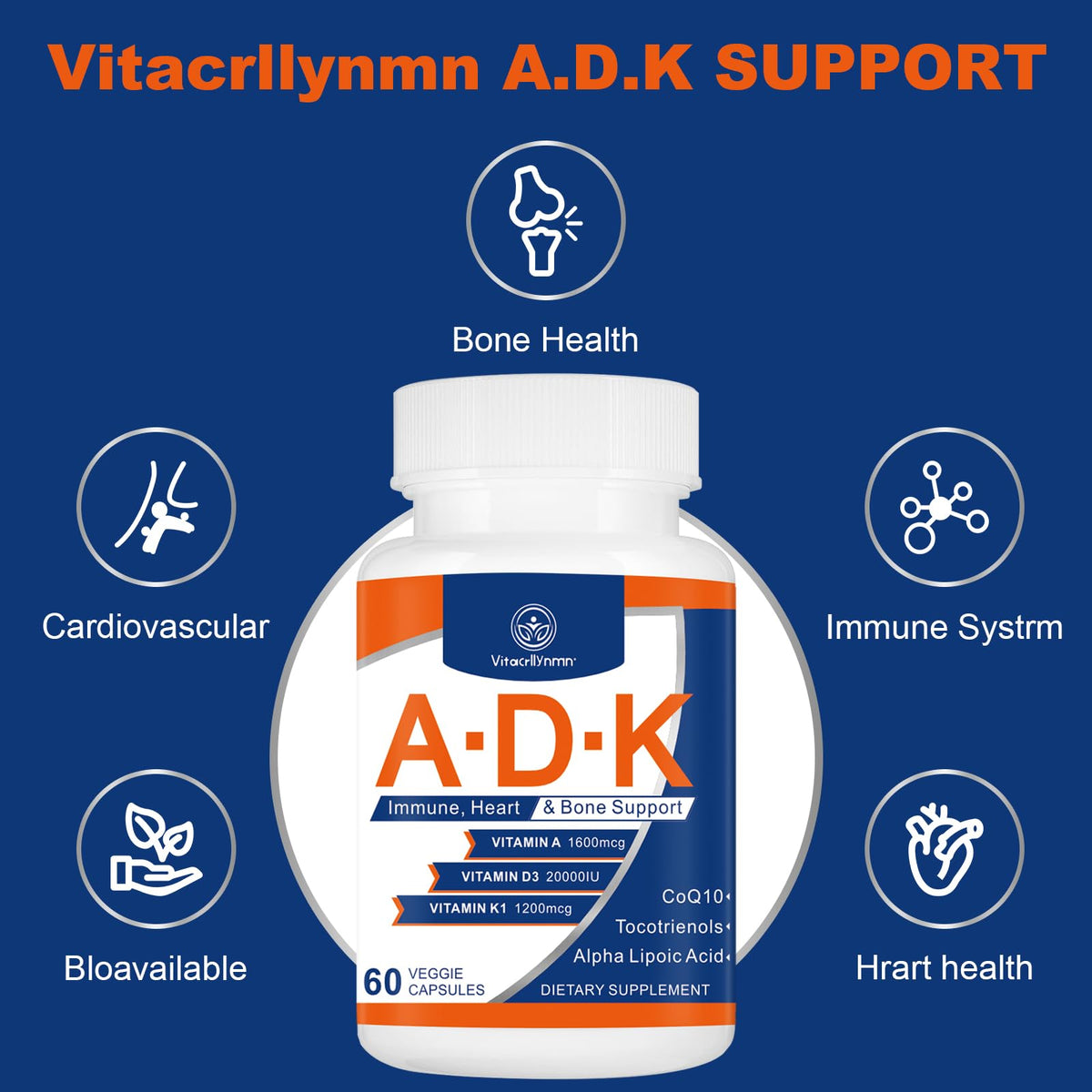 VITACRLLYNMN Complément Alimentaire ADK 20000 UI 60 Capsules ouverte avec capsules