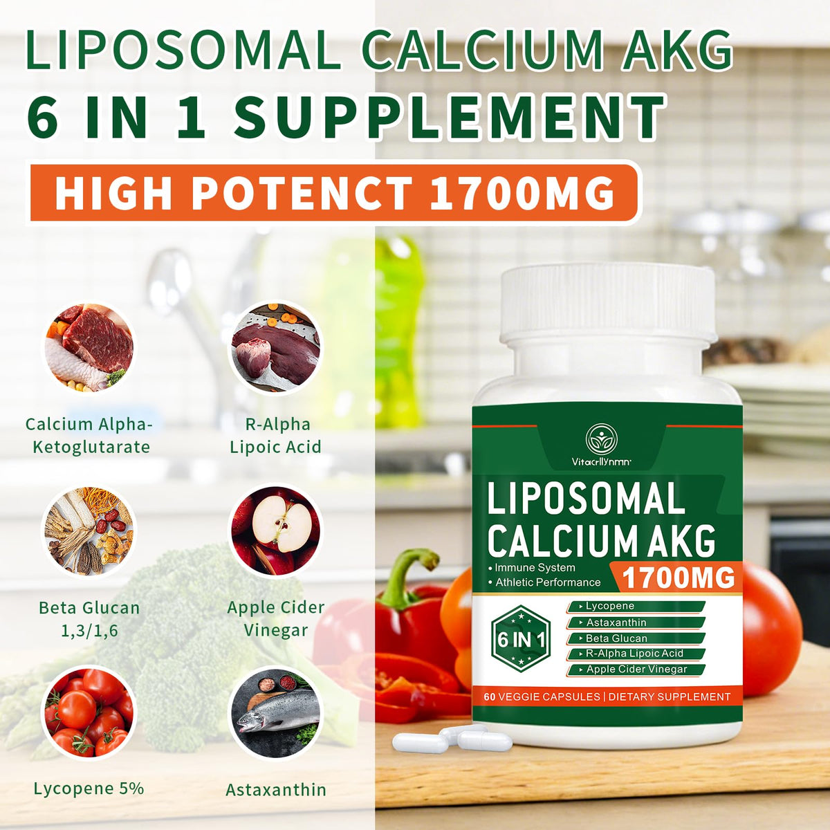 VITACRLLYNMN Complément Alimentaire Calcium AKG 1700 mg - Capsules