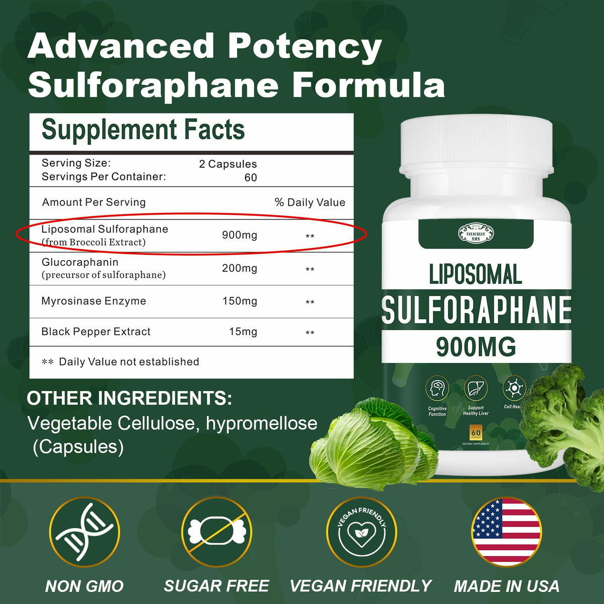 VITACRLLYNMN Liposomal Sulforaphane 900mg 180 capsules emballage