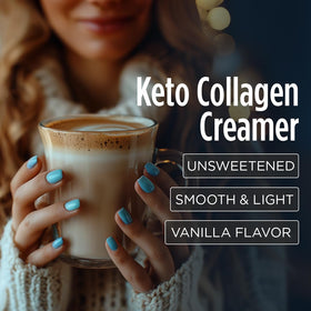 VitaCup Crème à Café Keto Collagène Saveur Vanille dans un café