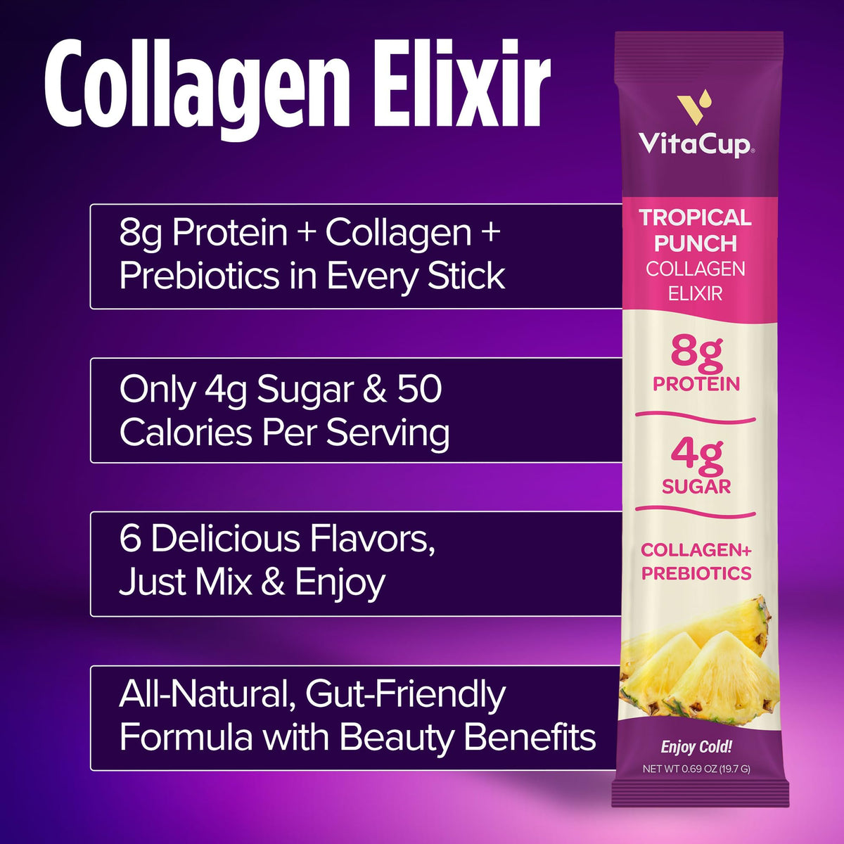 VitaCup Mélange de Boissons au Collagène - sticks de saveur Mandarine
