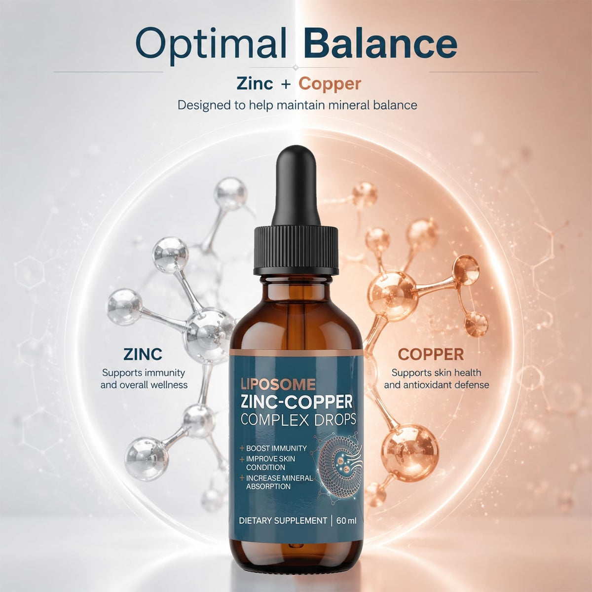 VITAFOOD Gouttes Liquides Zinc Cuivre Liposomal 50mg étiquette