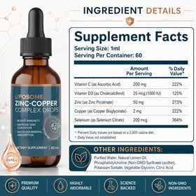 VITAFOOD Gouttes Liquides Zinc Cuivre Liposomal 50mg sur une table