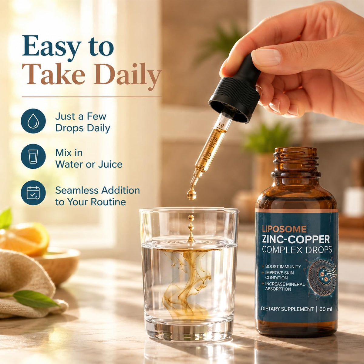 VITAFOOD Gouttes Liquides Zinc Cuivre Liposomal 50mg vue arrière