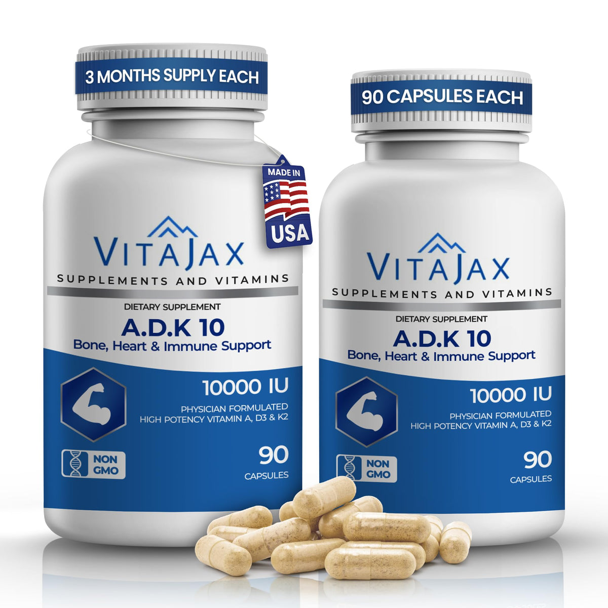 VITAJAX ADK 10 flacon de 180 capsules vue de face