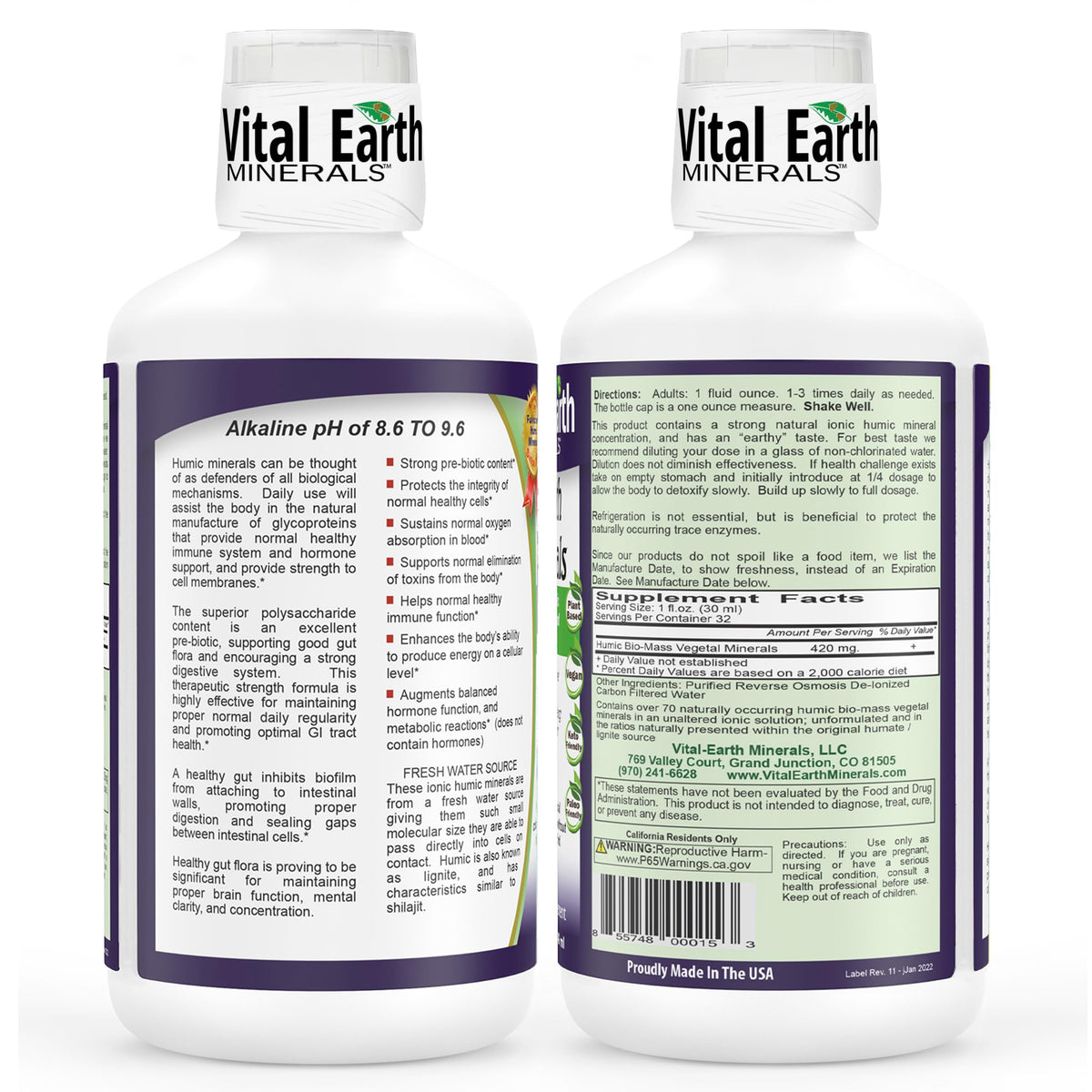 Vital Earth Minerals Super Strength Humic Minerals 32 Oz side view