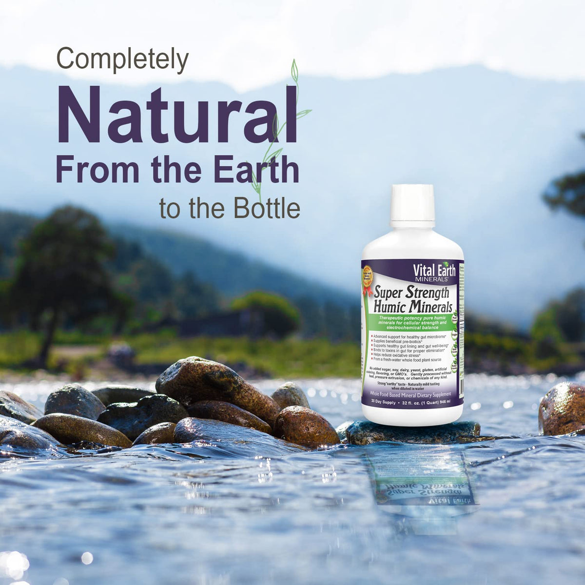 Vital Earth Minerals Super Strength Humic Minerals on a kitchen counter